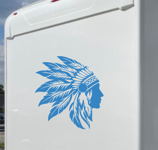 Adesivi stickers camper Indiano con piume frase frasi -caravan roulotte- accessori grafiche fiancata scegli colore cod. 0436 (cm 56 x60)