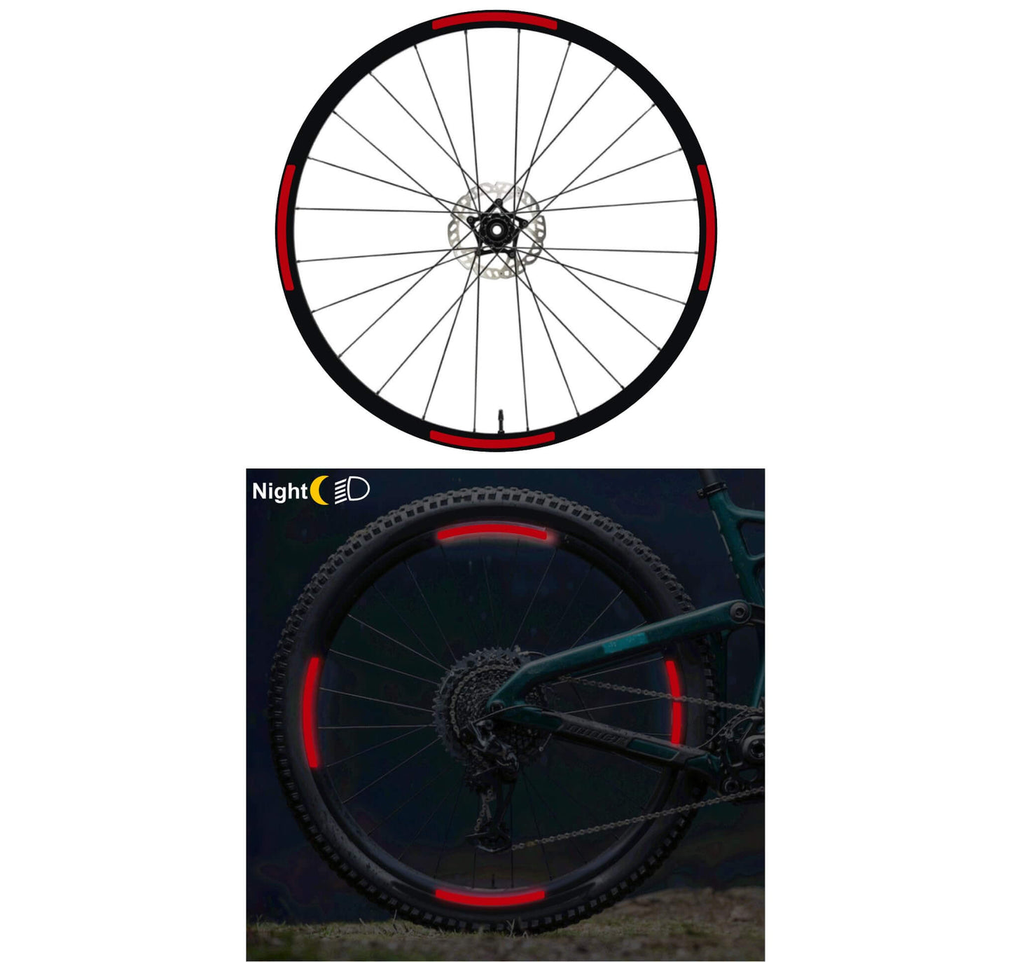 Adesivi Cerchi Bici MTB Riflettenti 26'' - 27,5'' - 28-29'' Pollici Ruota Bici MTB Bike (Set 16 PZ) Stickers rifrangente Cerchi MTB cerchioni COD. B0146