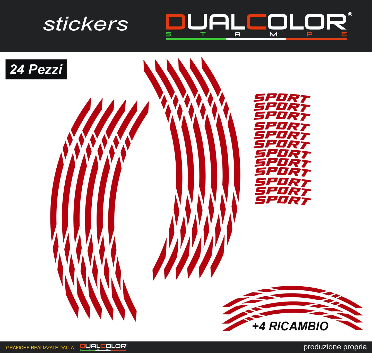 DualColorStampe Set di Strisce Cerchi Moto per 2 Ruote da 15" a 19" Pollici | Adesivi Ruote Moto | Adesivi Cerchi Moto Resiste a Pioggia e Sole | Design Racing D0124