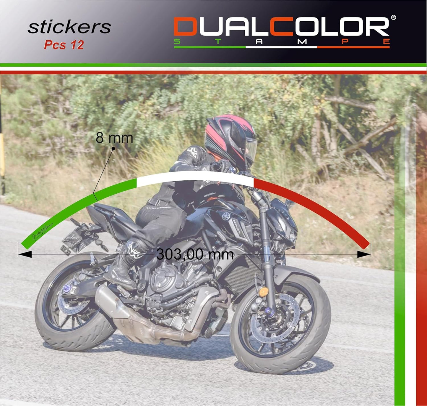 Strisce Cerchi Moto con colori della BANDIERA ITALIANA per 2 Ruote da 15" a 19" Pollici D0152