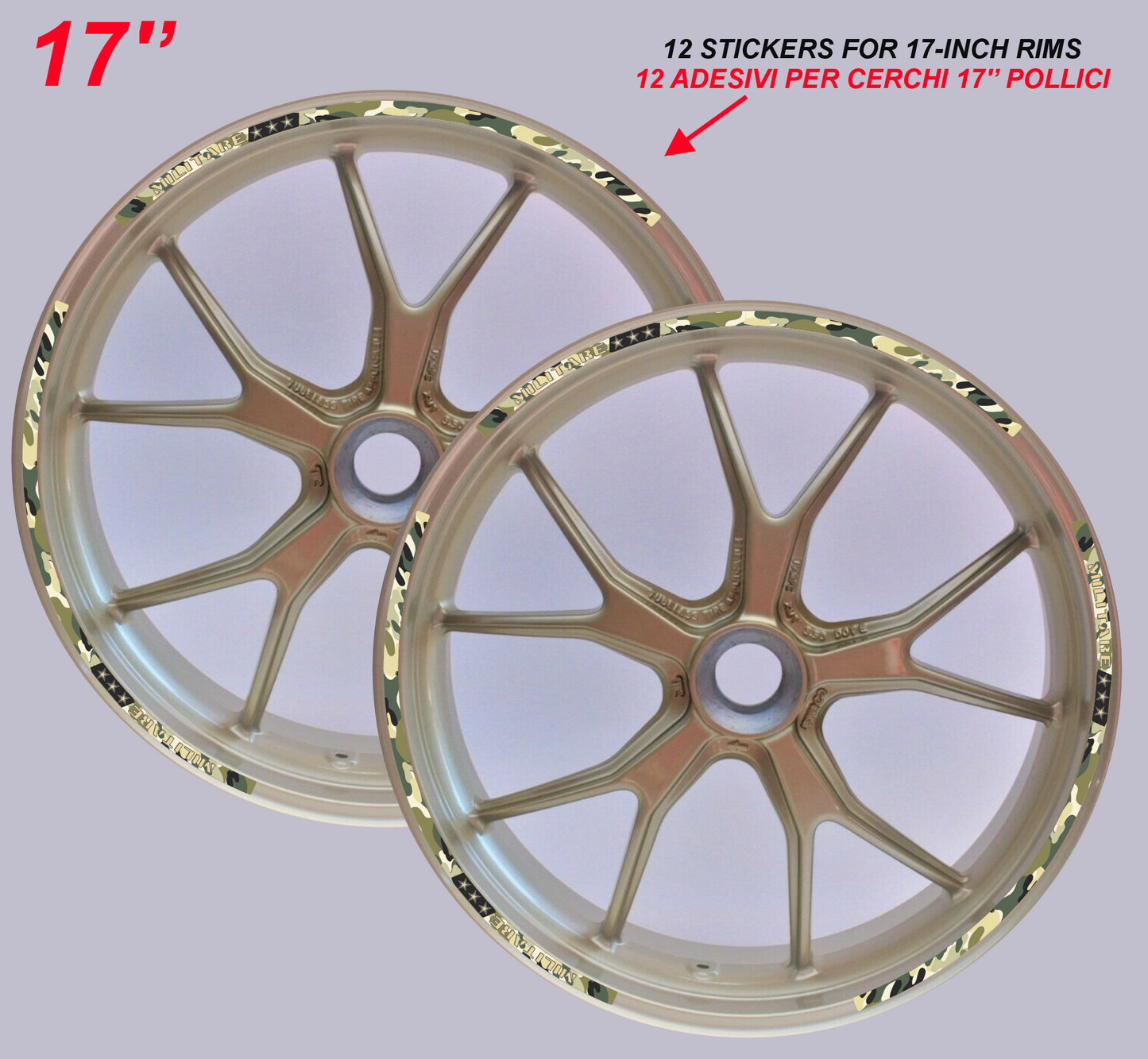 Strisce Adesive Cerchi Moto 17 Pollici  design militare – Set per 2 Ruote – Design Racing Bianco Blu e Nero – Resistenti a Pioggia e Sole – Adesivi Ruote Moto Lucidi – Modello D0143