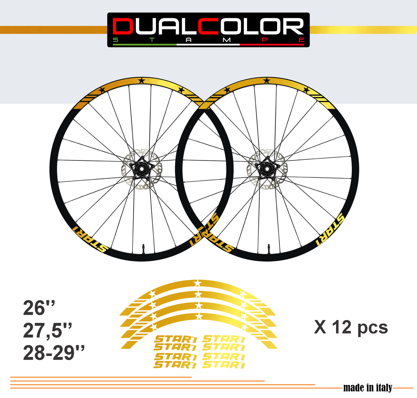 DualColorStampe Adesivi Cerchi Bici 26'' - 27,5'' - 28-29'' Pollici Ruota Bici MTB Bike Stickers Cerchi MTB BDC Stelle stars start B0210