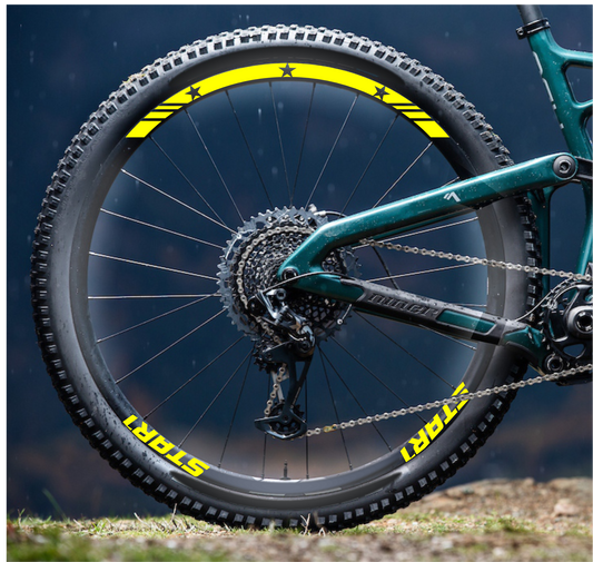 DualColorStampe Adesivi Cerchi Bici 26'' - 27,5'' - 28-29'' Pollici Ruota Bici MTB Bike Stickers Cerchi MTB BDC Stelle stars start B0210