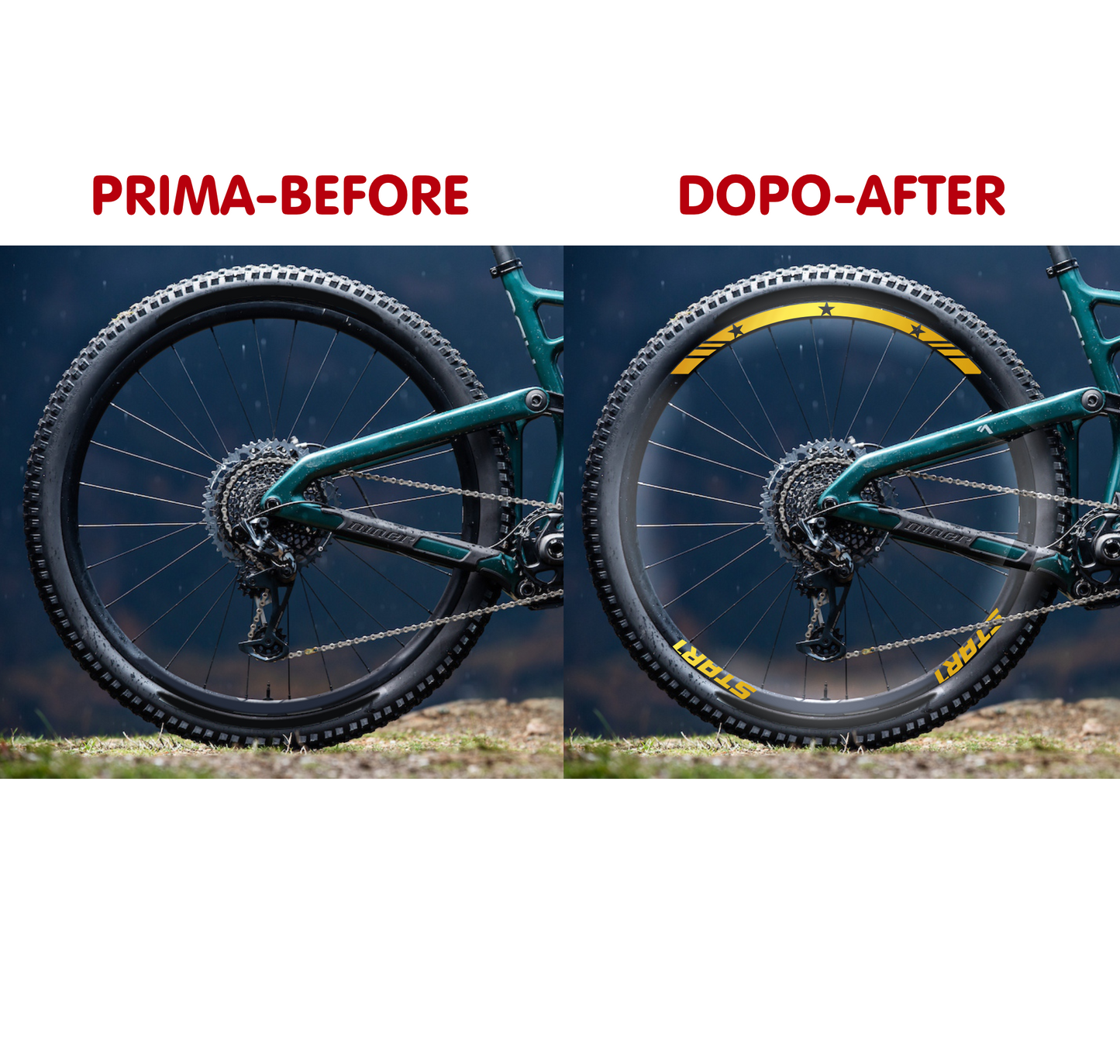DualColorStampe Adesivi Cerchi Bici 26'' - 27,5'' - 28-29'' Pollici Ruota Bici MTB Bike Stickers Cerchi MTB BDC Stelle stars start B0210