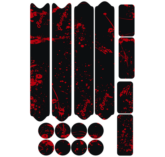 Kit 16 adesivi nero e rosso per protezione e decorazione telaio bici MTB, corsa, fat bike ed e-bike