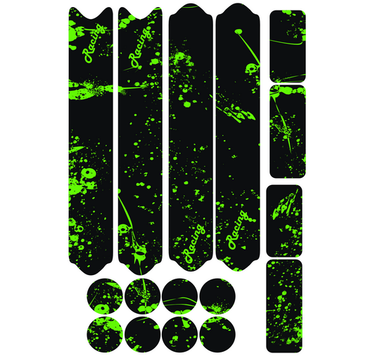 Kit 16 Adesivi Protettivi Bici DualColorStampe Nero e Verde | MTB, Corsa, Fat Bike, E-Bike B0219