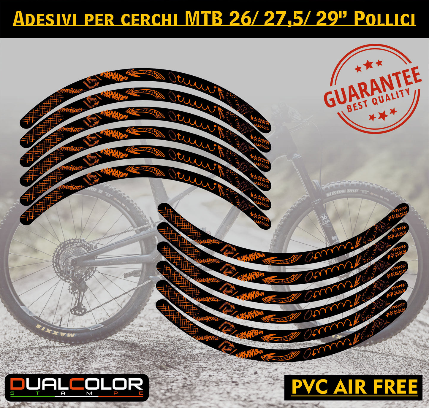 MTB-fietsvelgstickers 26'' - 27,5'' - 28-29'' inch MTB-fietswielstickers MTB-racevelgen COD. B0141