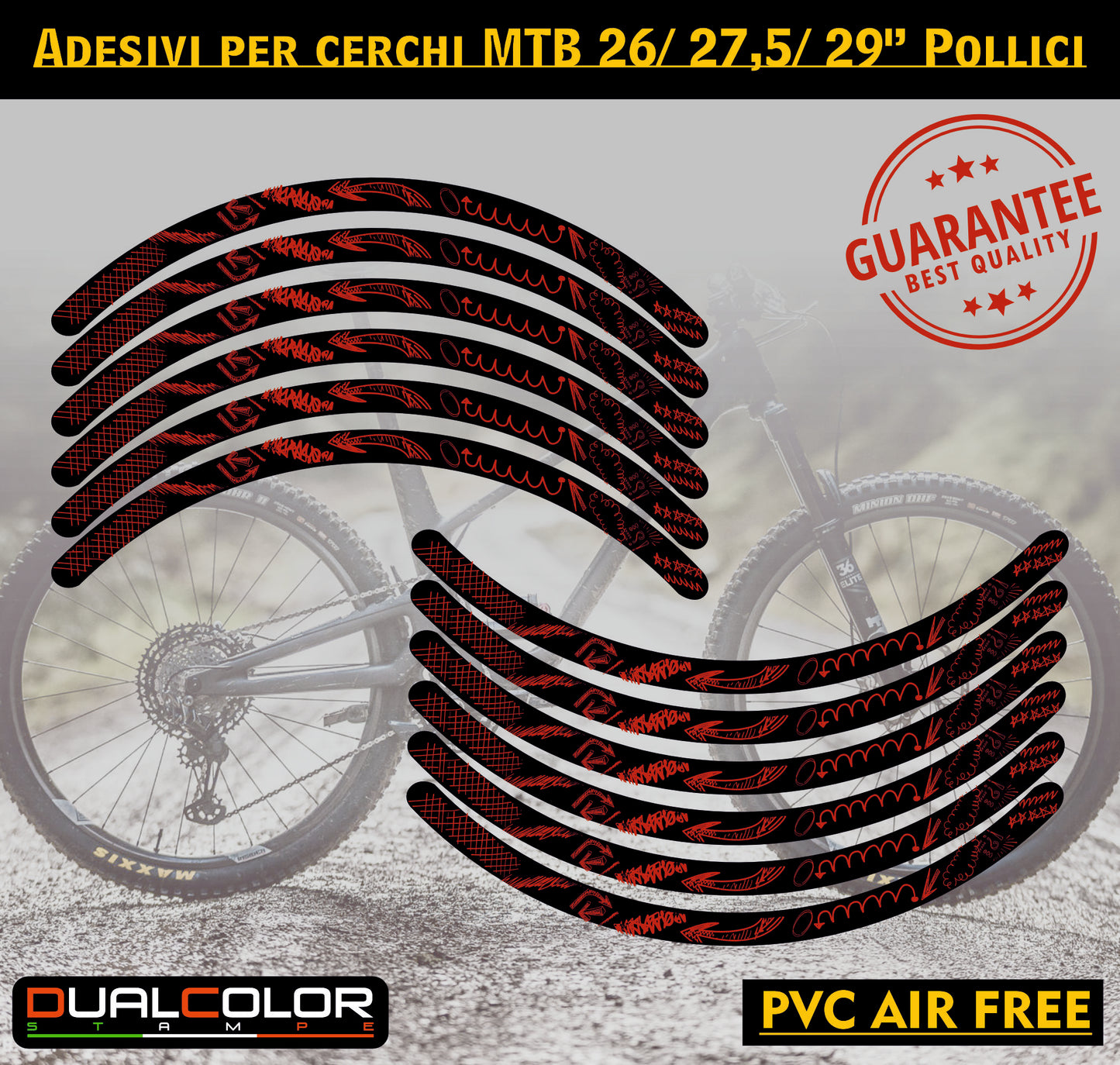 MTB-fietsvelgstickers 26'' - 27,5'' - 28-29'' inch MTB-fietswielstickers MTB-racevelgen COD. B0141