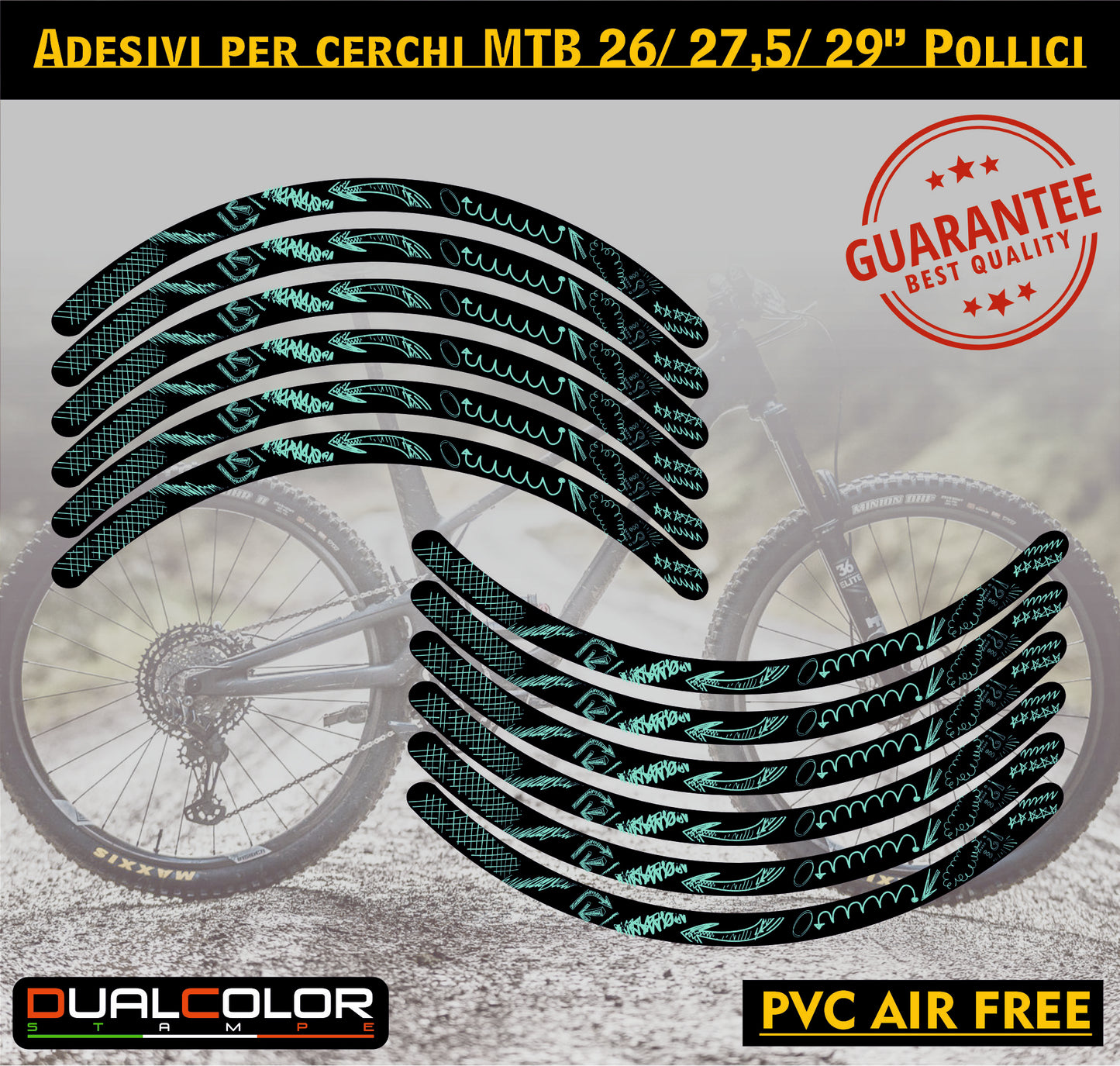 MTB-fietsvelgstickers 26'' - 27,5'' - 28-29'' inch MTB-fietswielstickers MTB-racevelgen COD. B0141