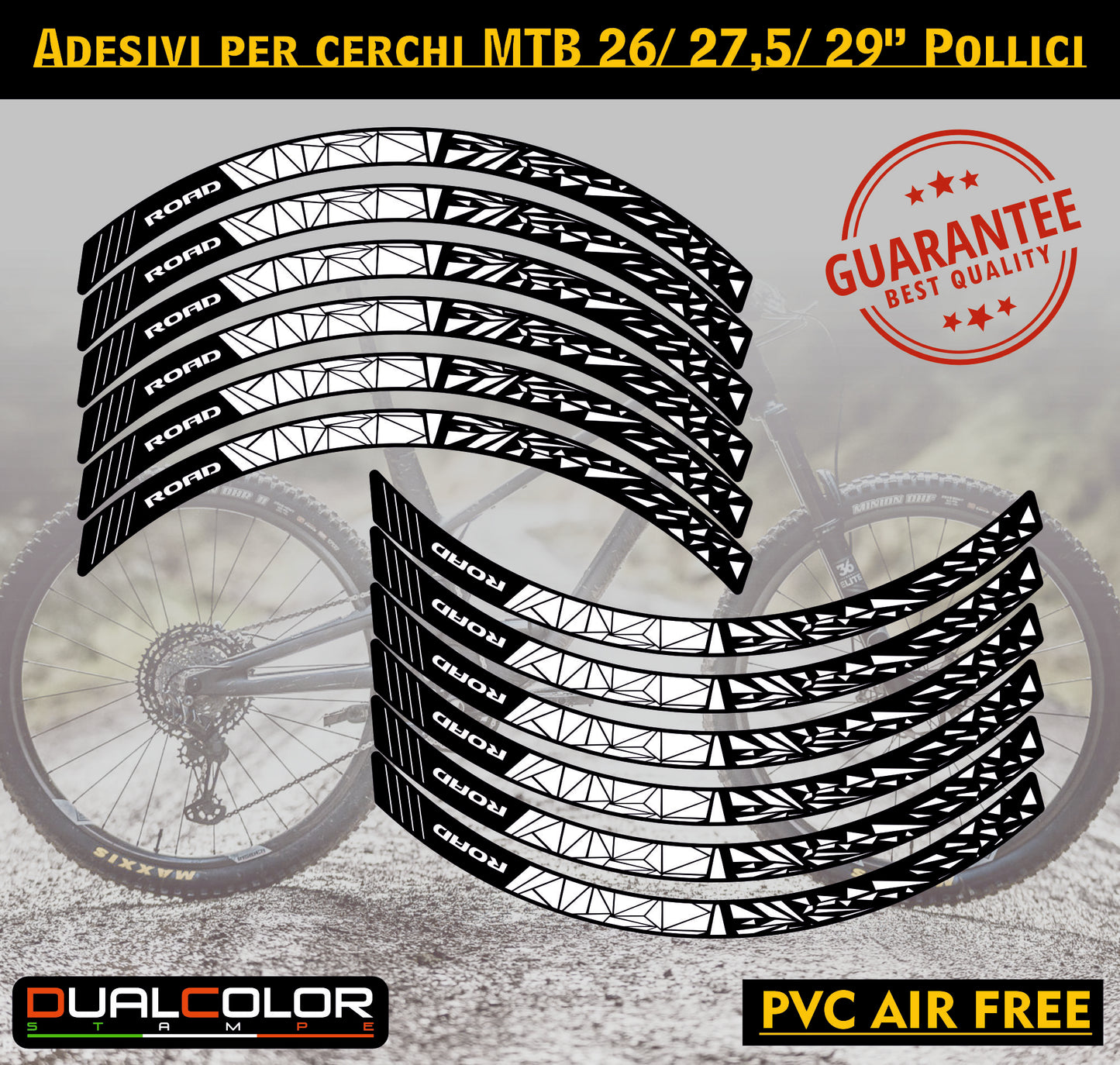 MTB-fietsvelgstickers 26'' - 27,5'' - 28-29'' inch MTB-fietswielstickers MTB-racevelgen COD. B0141