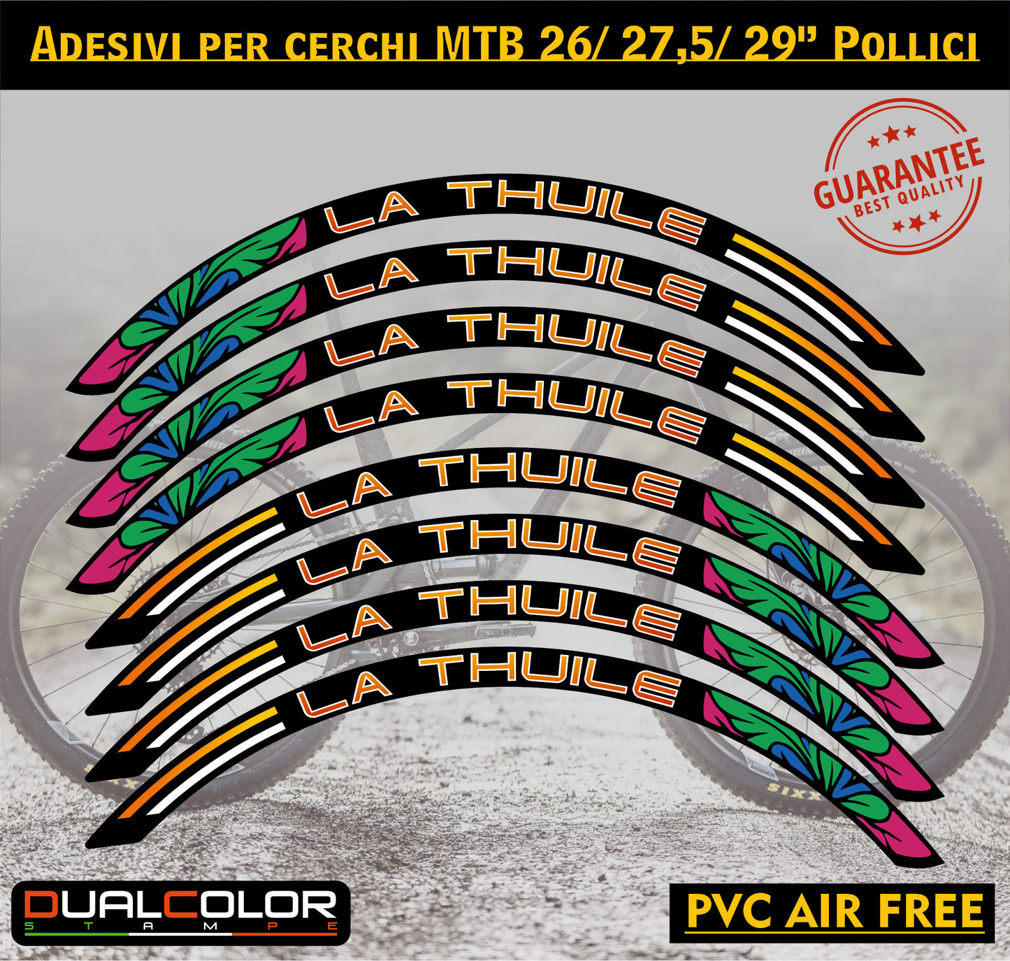 Kit 8 Adesivi Cerchi Bici B0232 - 2cm Larghezza - Per Ruote 26-29 Pollici - Vinile Laminato Alta Resistenza