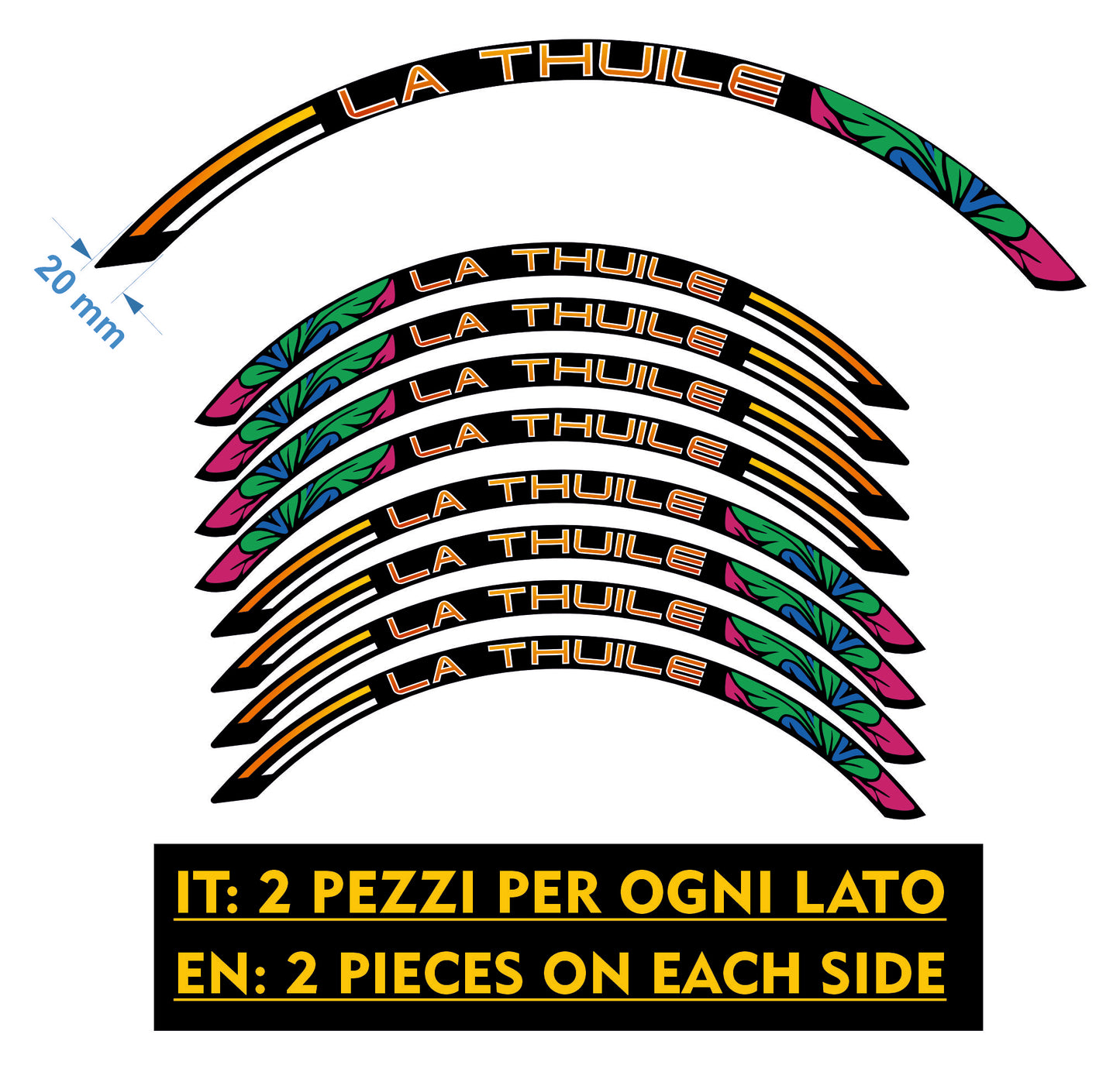Kit 8 Adesivi Cerchi Bici B0232 - 2cm Larghezza - Per Ruote 26-29 Pollici - Vinile Laminato Alta Resistenza