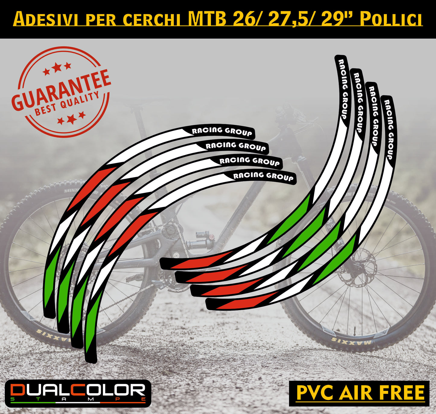 MTB-fietsvelgstickers 26'' - 27,5'' - 28-29'' inch MTB-fietswielstickers MTB-racevelgen COD. B0141
