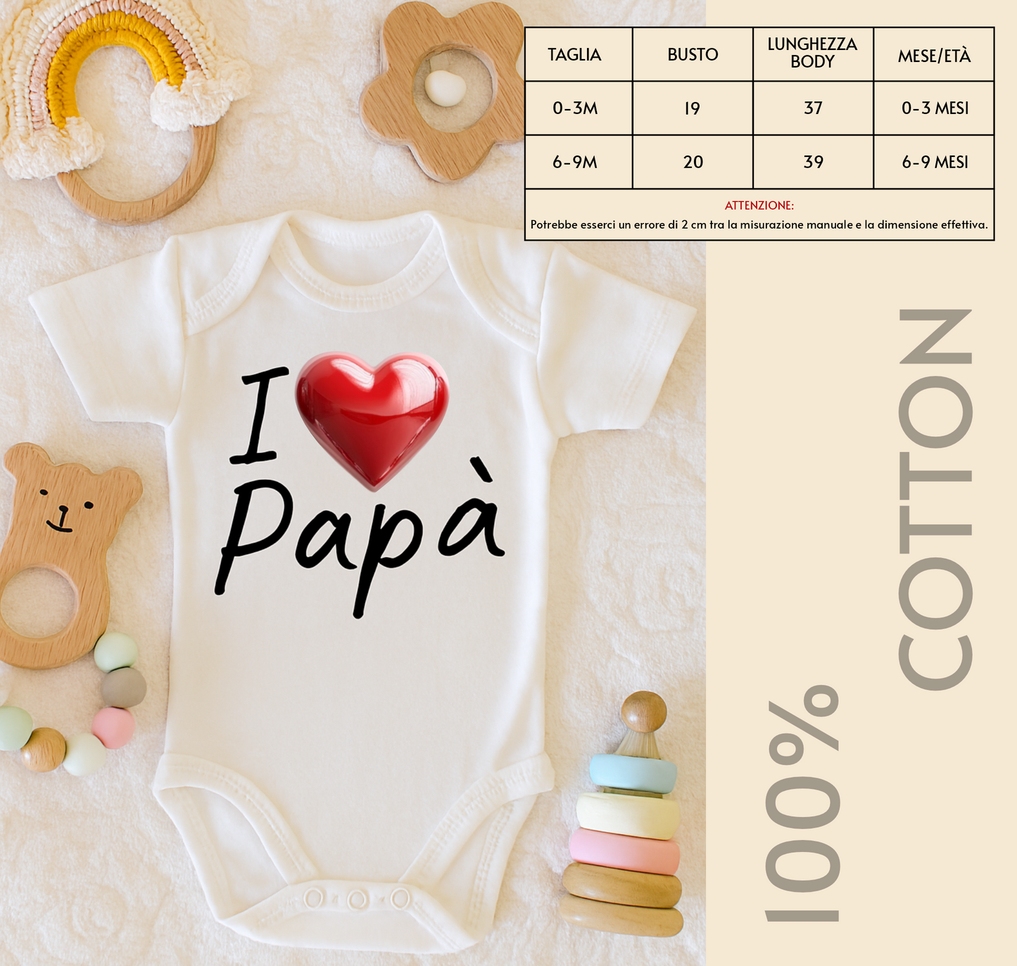 Body neonato con frase I LOVE PAPÀ 0-3 mesi 6-9 mesi | maniche corte