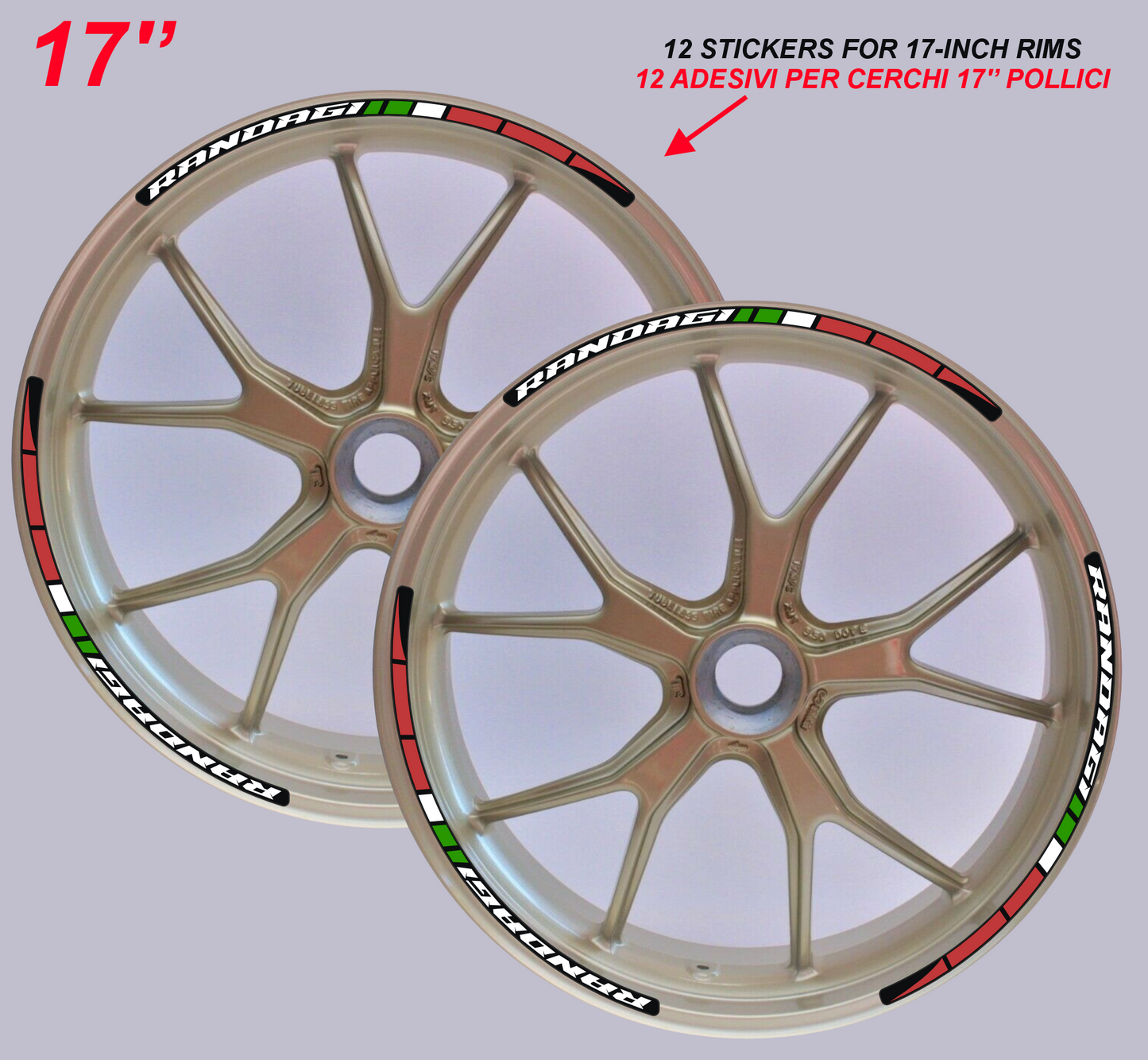 Strisce Adesive Cerchi Moto 17 Pollici  BANDIERA ITALIANA – Set per 2 Ruote – Design Racing Bianco Blu e Nero – Resistenti a Pioggia e Sole – Adesivi Ruote Moto Lucidi – Modello D0139