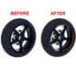 Confezione Adesivi Set Completo di Cerchi Strisce per Moto per 2 Ruote da 17'' pollici strips Design Sportivo D0146 NERO ARANCIONE