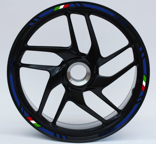 Confezione Adesivi Set Completo di Cerchi Strisce per Moto per 2 Ruote da 17'' pollici strips Design Sportivo D0147 NERO BLU