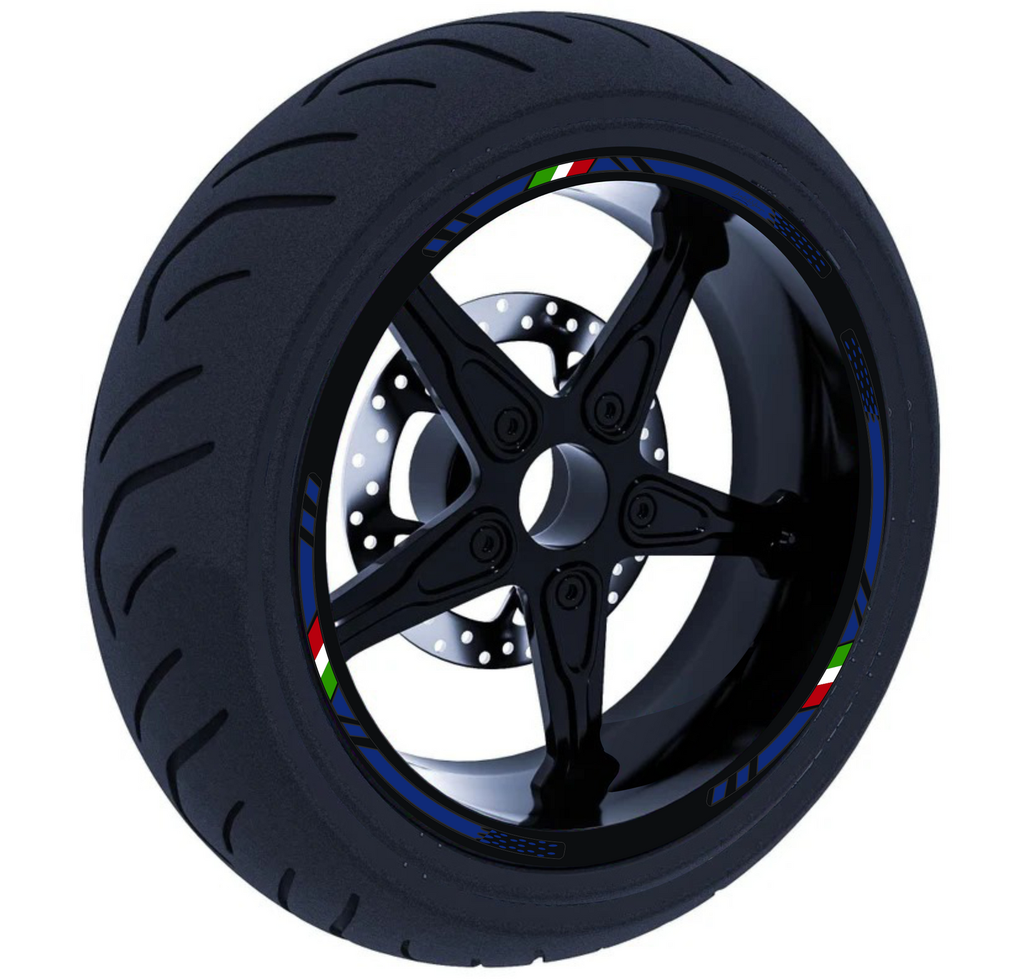 Confezione Adesivi Set Completo di Cerchi Strisce per Moto per 2 Ruote da 17'' pollici strips Design Sportivo D0147 NERO BLU