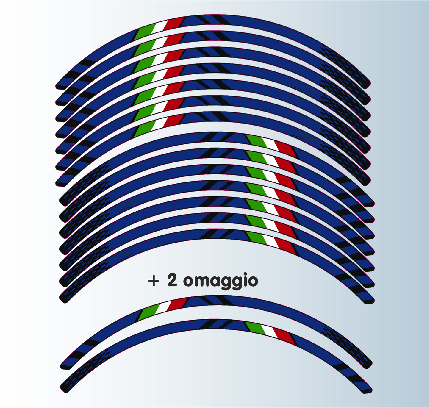 Confezione Adesivi Set Completo di Cerchi Strisce per Moto per 2 Ruote da 17'' pollici strips Design Sportivo D0147 NERO BLU