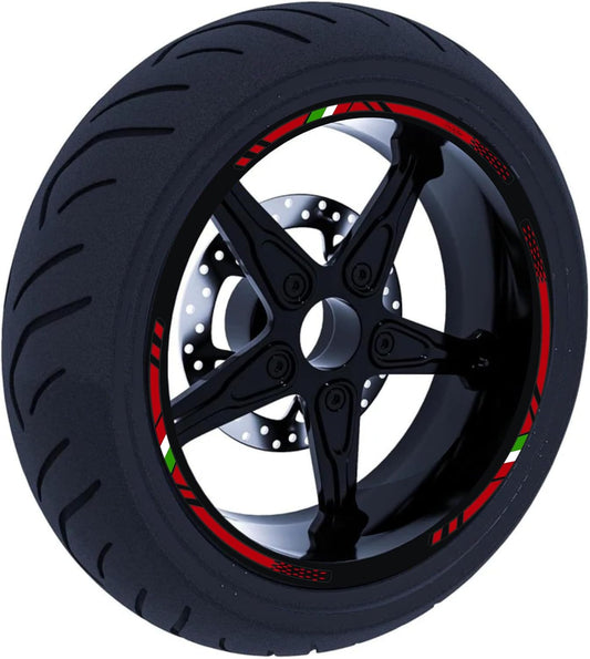 Adesivi Moto Cerchi 17" DualColorStampe – Strisce Rosse e Nere Sport per 2 Ruote – Facili da Applicare, Resistenti D0149