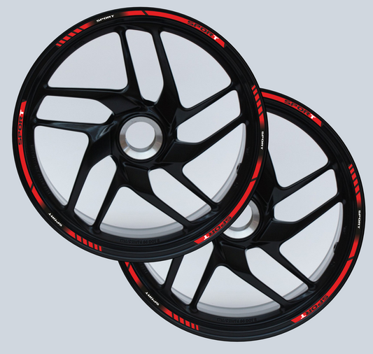 Set Completo Adesivi Strisce Cerchi Ruote Moto 17 Pollici Stripes + interno cerchi Filetto Cerchioni Gomme Race Sport Decal Racing Stickers Strips Universale D0151