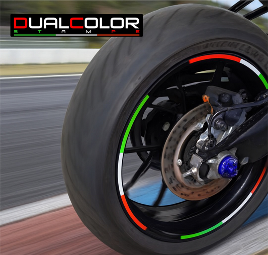 Strisce Cerchi Moto con colori della BANDIERA ITALIANA per 2 Ruote da 15" a 19" Pollici D0152