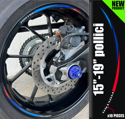 Set di Adesivi per cerchi moto in design GP, 10 stickers per cerchi da 15'' a 19'' pollici D0153