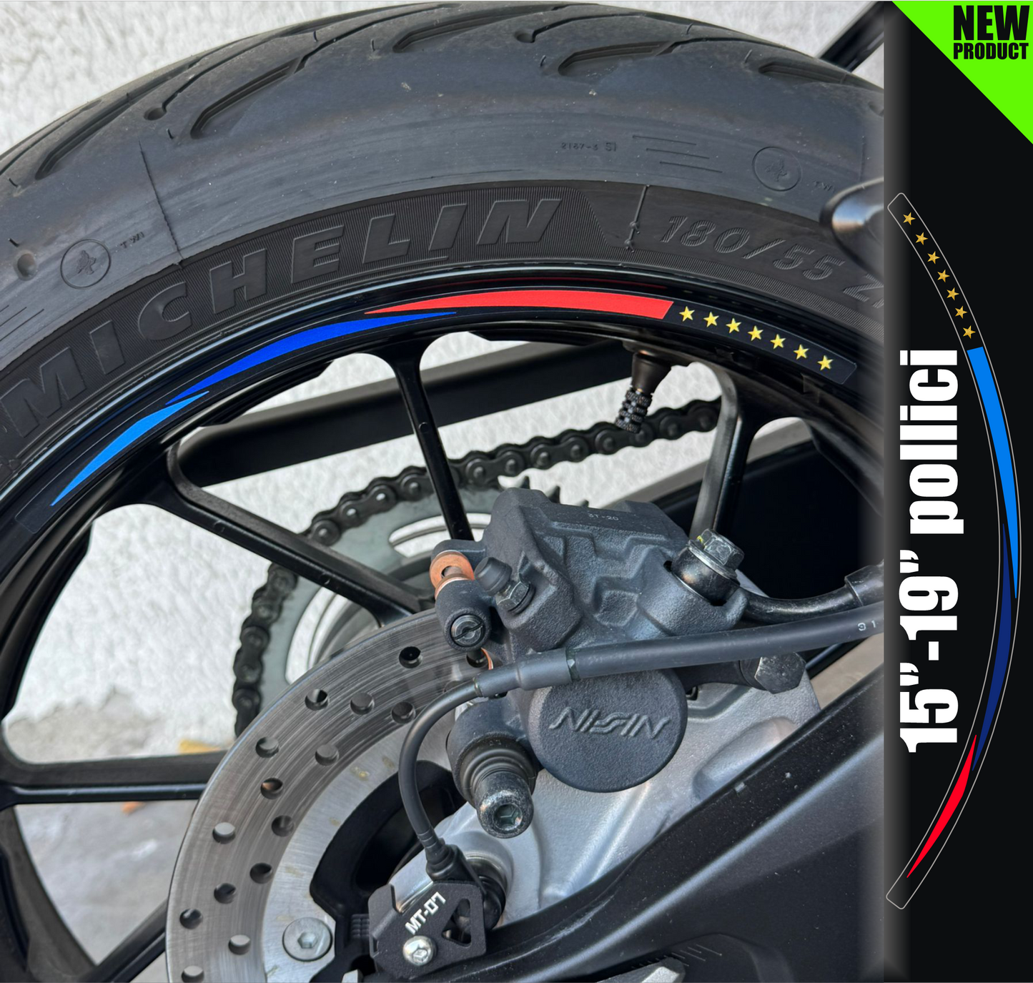 Kit Adesivi Cerchi Moto GP Design – 10 Pezzi, Compatibili con Cerchioni da 15'' a 19'' – Decorazione Sportiva per Ruote Anteriori e Posteriori – Modello D0155