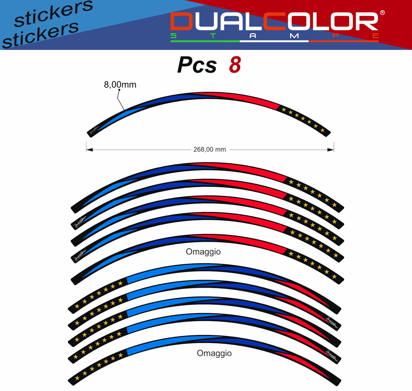 Kit Adesivi Cerchi Moto GP Design – 10 Pezzi, Compatibili con Cerchioni da 15'' a 19'' – Decorazione Sportiva per Ruote Anteriori e Posteriori – Modello D0155