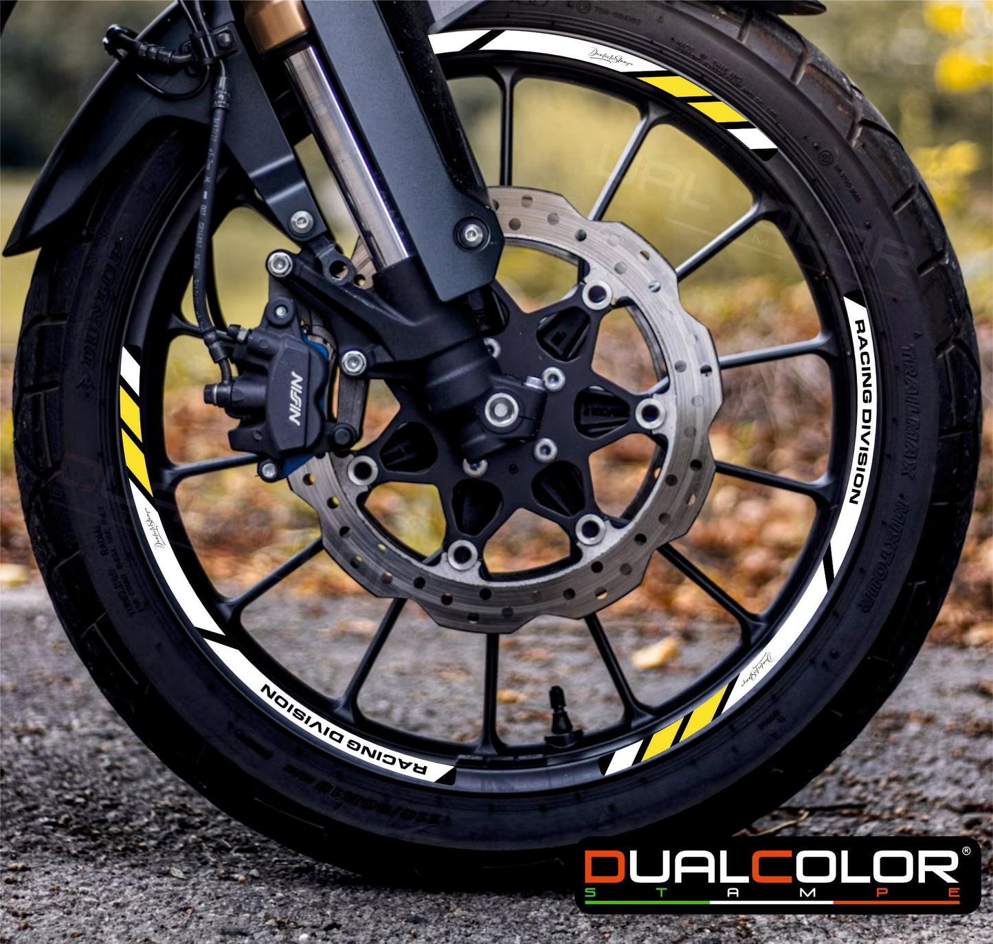 Adesivi Cerchi Moto Racing - Kit Completo per Ruote 15-19'' Pollici - Decalcomanie Professionali ad Alta Adesione, Resistenti Colore a scelta D0157