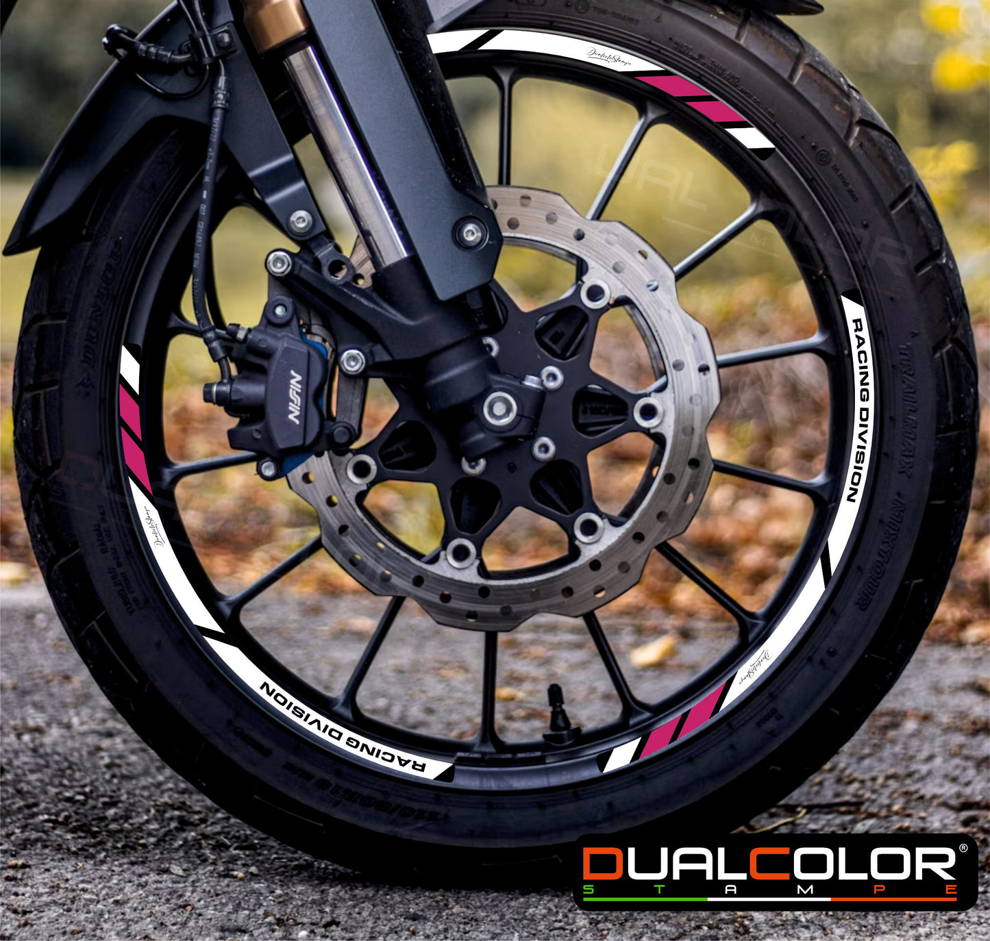 Adesivi Cerchi Moto Racing - Kit Completo per Ruote 15-19'' Pollici - Decalcomanie Professionali ad Alta Adesione, Resistenti Colore a scelta D0157