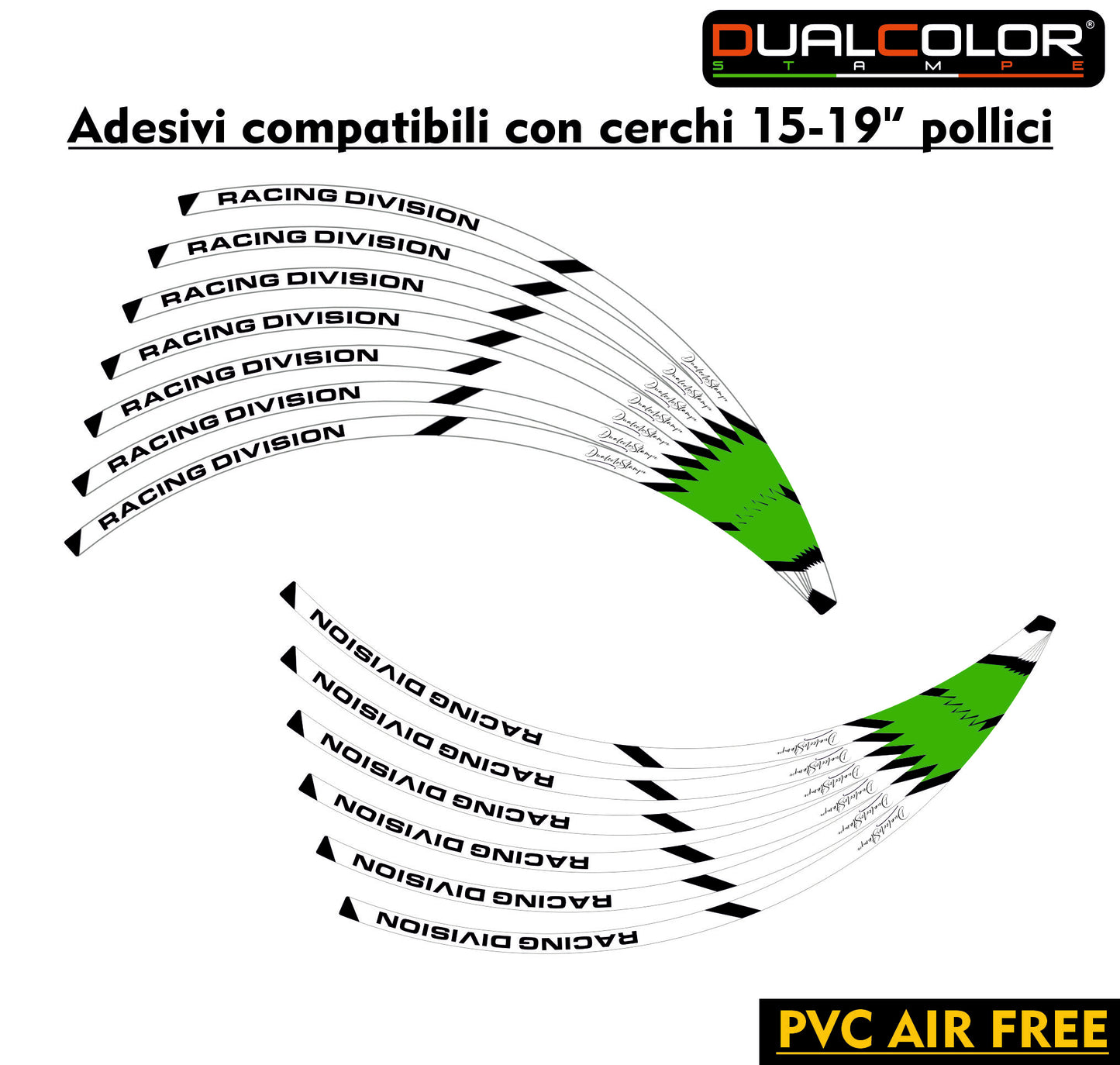 Adesivi Cerchi Moto Racing - Kit Completo per Ruote 15-19'' Pollici - Decalcomanie Professionali ad Alta Adesione, Resistenti Colore a scelta D0157