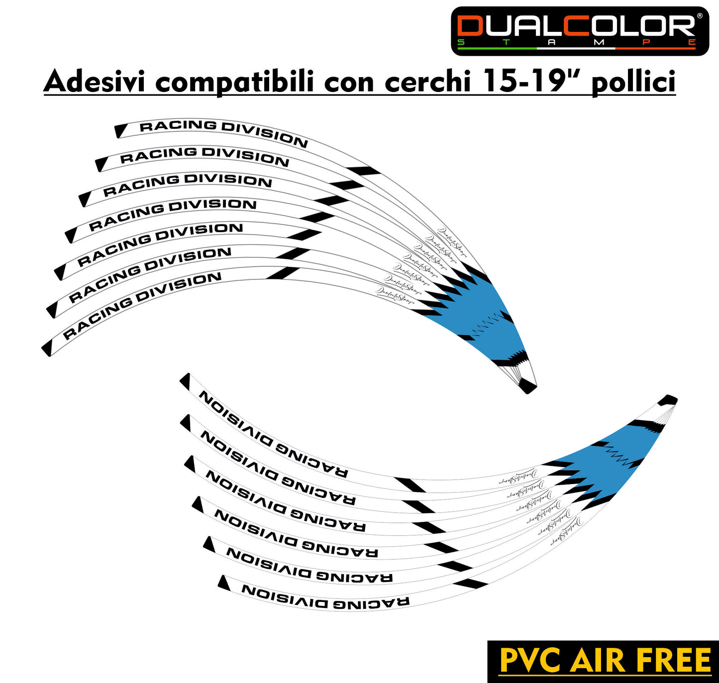Adesivi Cerchi Moto Racing - Kit Completo per Ruote 15-19'' Pollici - Decalcomanie Professionali ad Alta Adesione, Resistenti Colore a scelta D0157