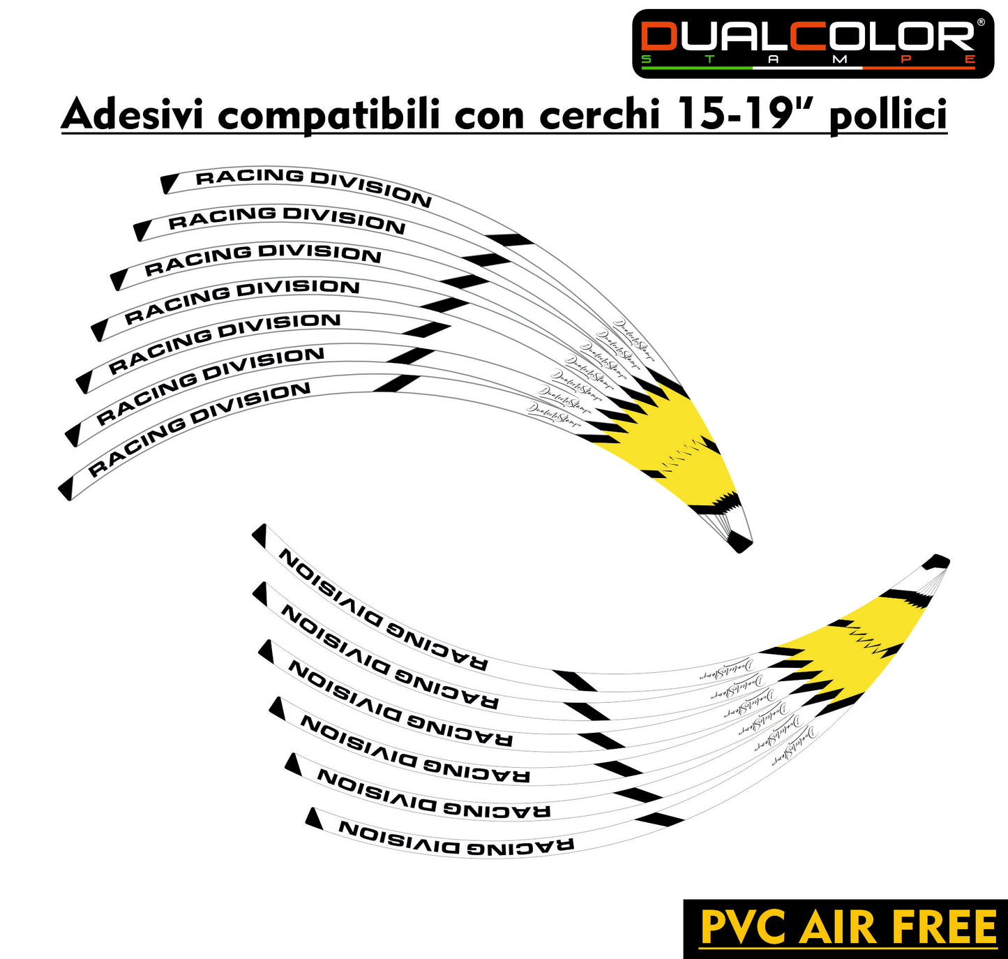 Adesivi Cerchi Moto Racing - Kit Completo per Ruote 15-19'' Pollici - Decalcomanie Professionali ad Alta Adesione, Resistenti Colore a scelta D0157