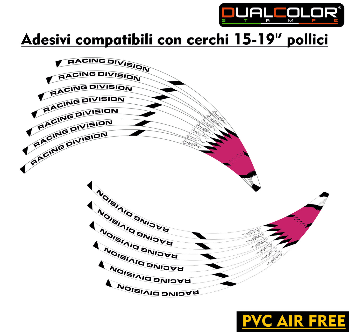 Adesivi Cerchi Moto Racing - Kit Completo per Ruote 15-19'' Pollici - Decalcomanie Professionali ad Alta Adesione, Resistenti Colore a scelta D0157