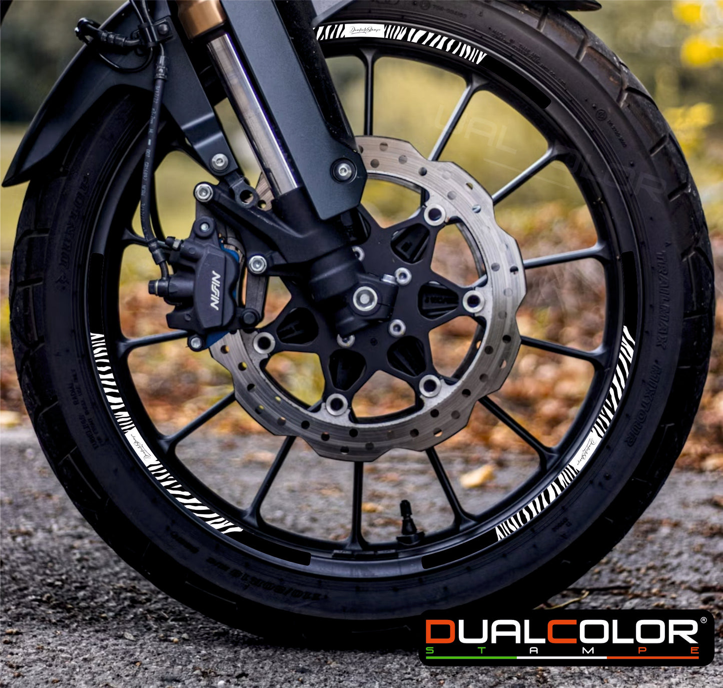 Set Completo Adesivi Cerchi Moto e Auto (2 Ruote) | Strisce Adesive Ruote 10mm Universali 15-19 Pollici | Decalcomanie Impermeabili Alta Resistenza | Colore Bianco e Nero D0158