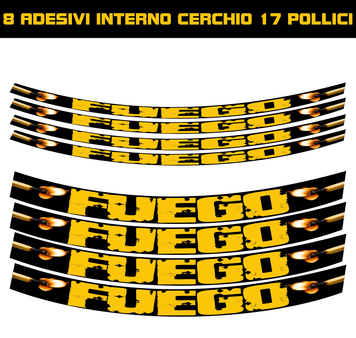 Kit 8 Adesivi Interno Cerchio Moto 17 Pollici - adesivi Professionali Giallo/Nero Resistenti a UV e Lavaggi - Strisce Precurvate per Cerchioni Racing e Naked D0159