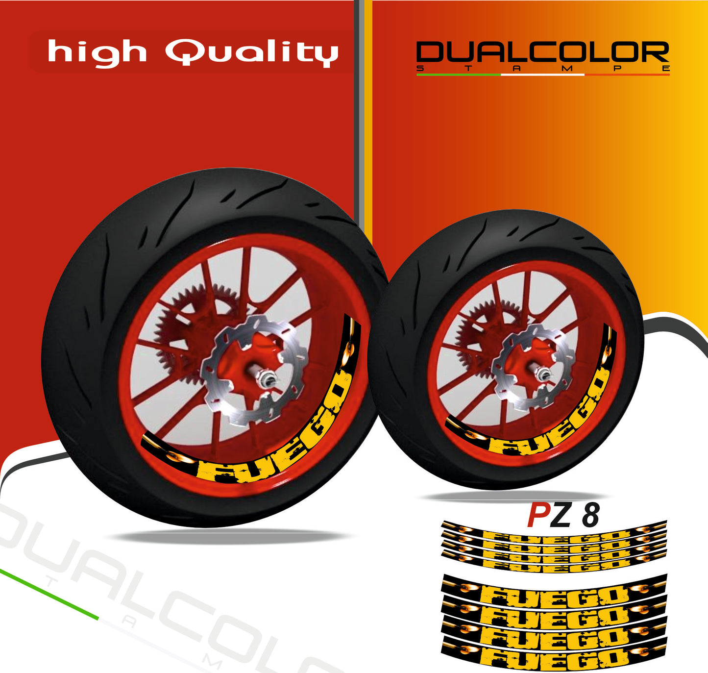 Kit 8 Adesivi Interno Cerchio Moto 17 Pollici - adesivi Professionali Giallo/Nero Resistenti a UV e Lavaggi - Strisce Precurvate per Cerchioni Racing e Naked D0159