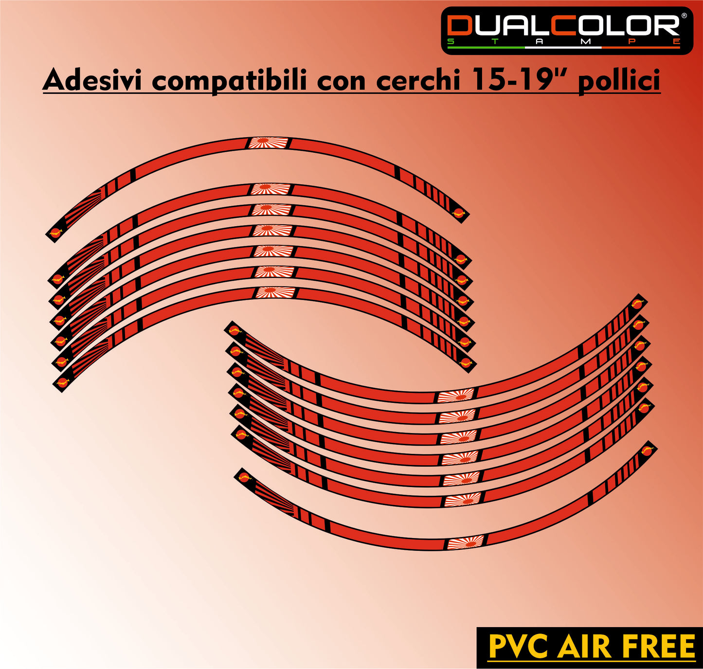 Kit 12 adesivi cerchi ruote Moto (3 adesivi per lato) Bandiera Giapponese Racing filetto strisce cerchione universali per ruote da 17" Pollici D0160