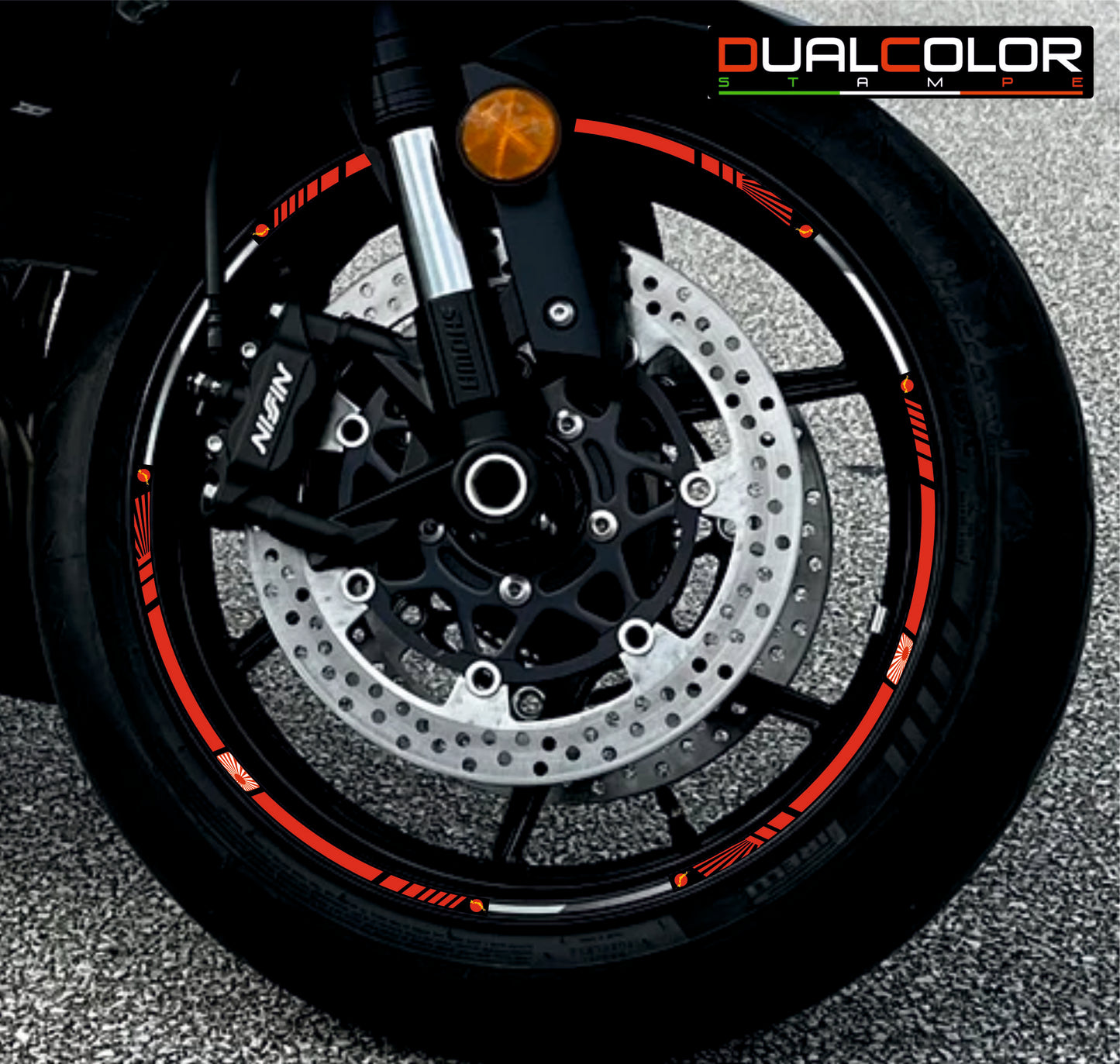 Kit 12 adesivi cerchi ruote Moto (3 adesivi per lato) Bandiera Giapponese Racing filetto strisce cerchione universali per ruote da 17" Pollici D0160