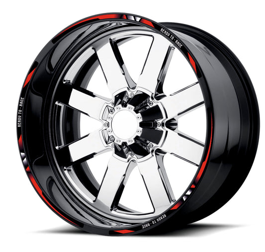 Kit Adesivi Cerchi Moto "Ready to Race" - Rosso & Nero - PVC Air Free Professionale D0162
