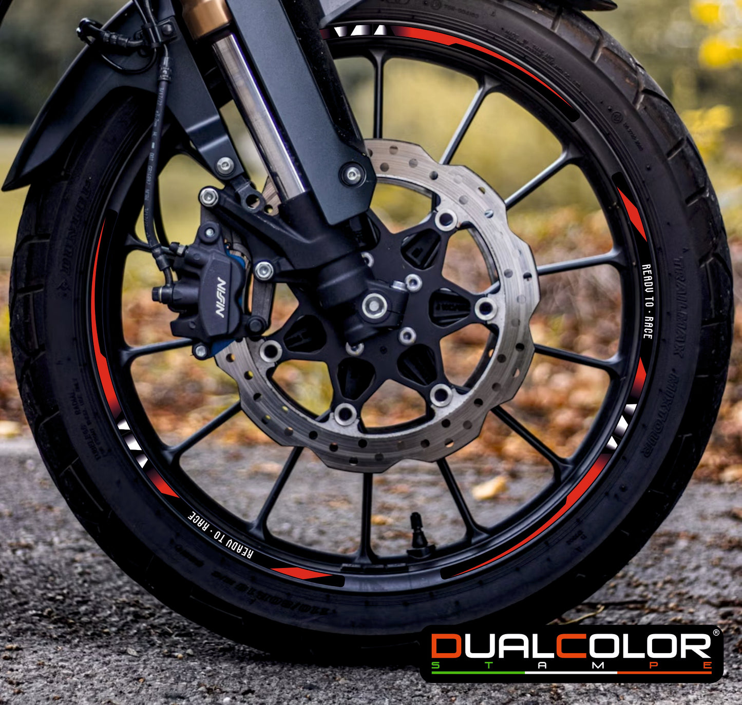 Kit Adesivi Cerchi Moto "Ready to Race" - Rosso & Nero - PVC Air Free Professionale D0162