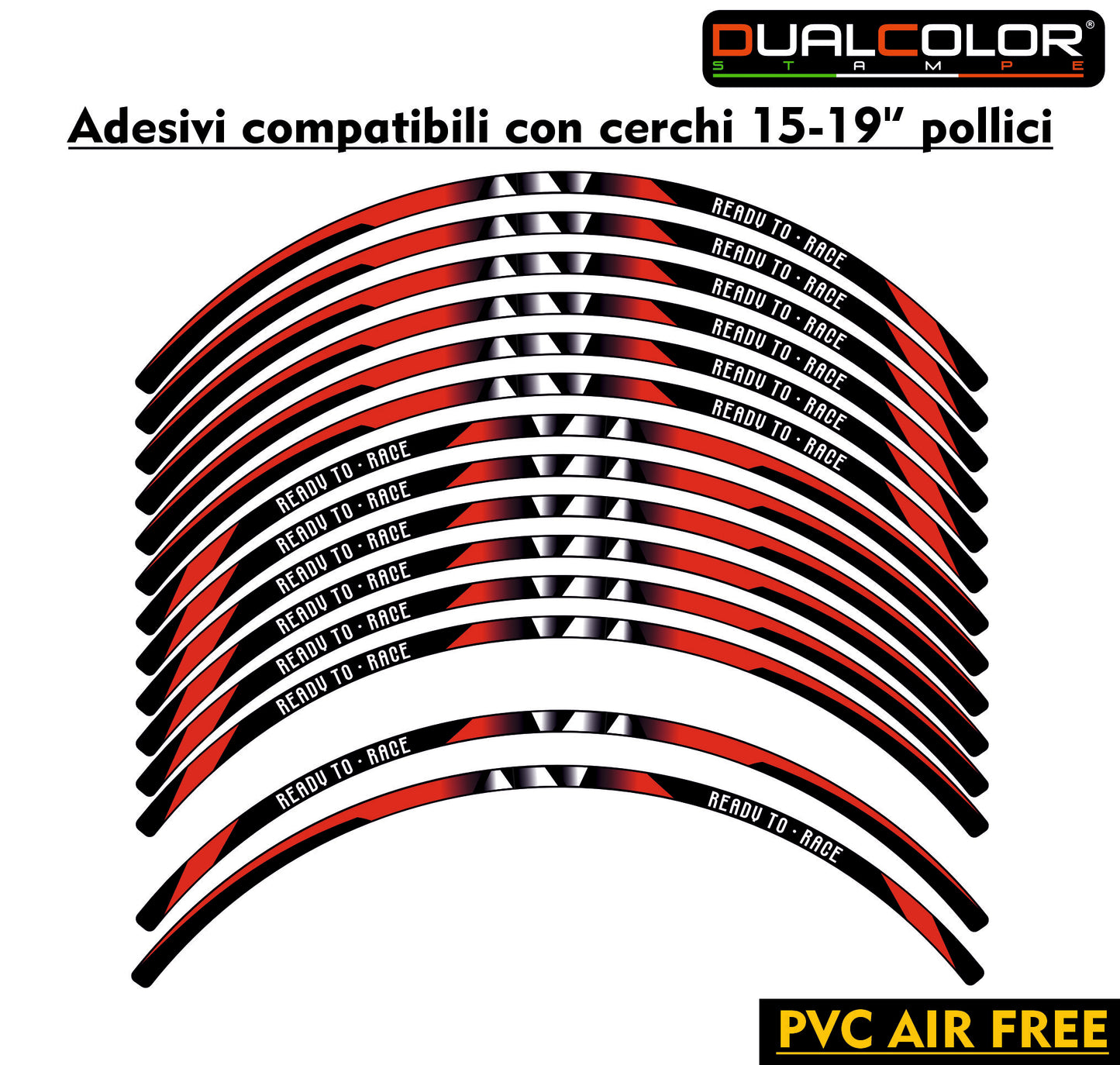 Kit Adesivi Cerchi Moto "Ready to Race" - Rosso & Nero - PVC Air Free Professionale D0162