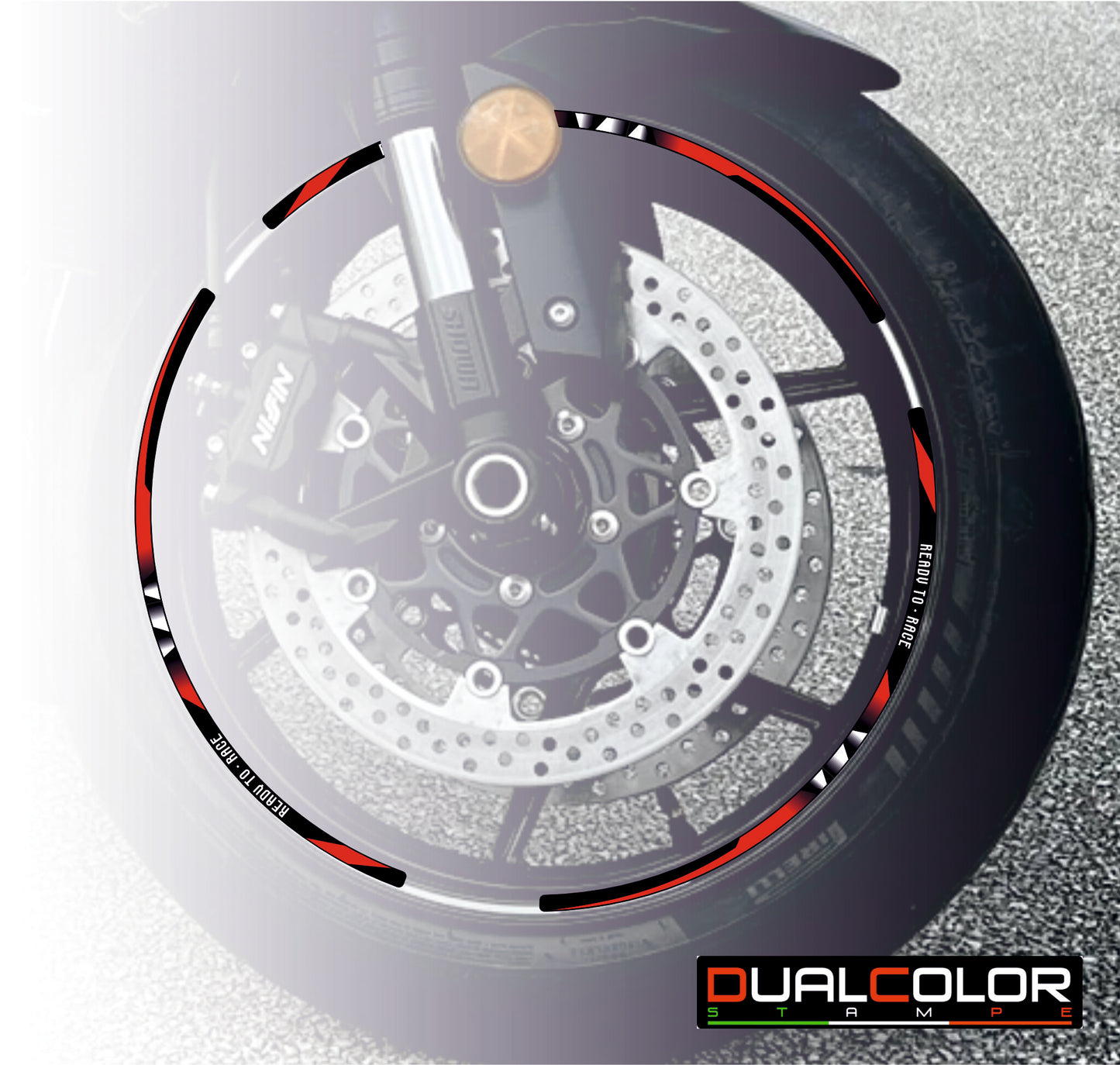 Kit Adesivi Cerchi Moto "Ready to Race" - Rosso & Nero - PVC Air Free Professionale D0162