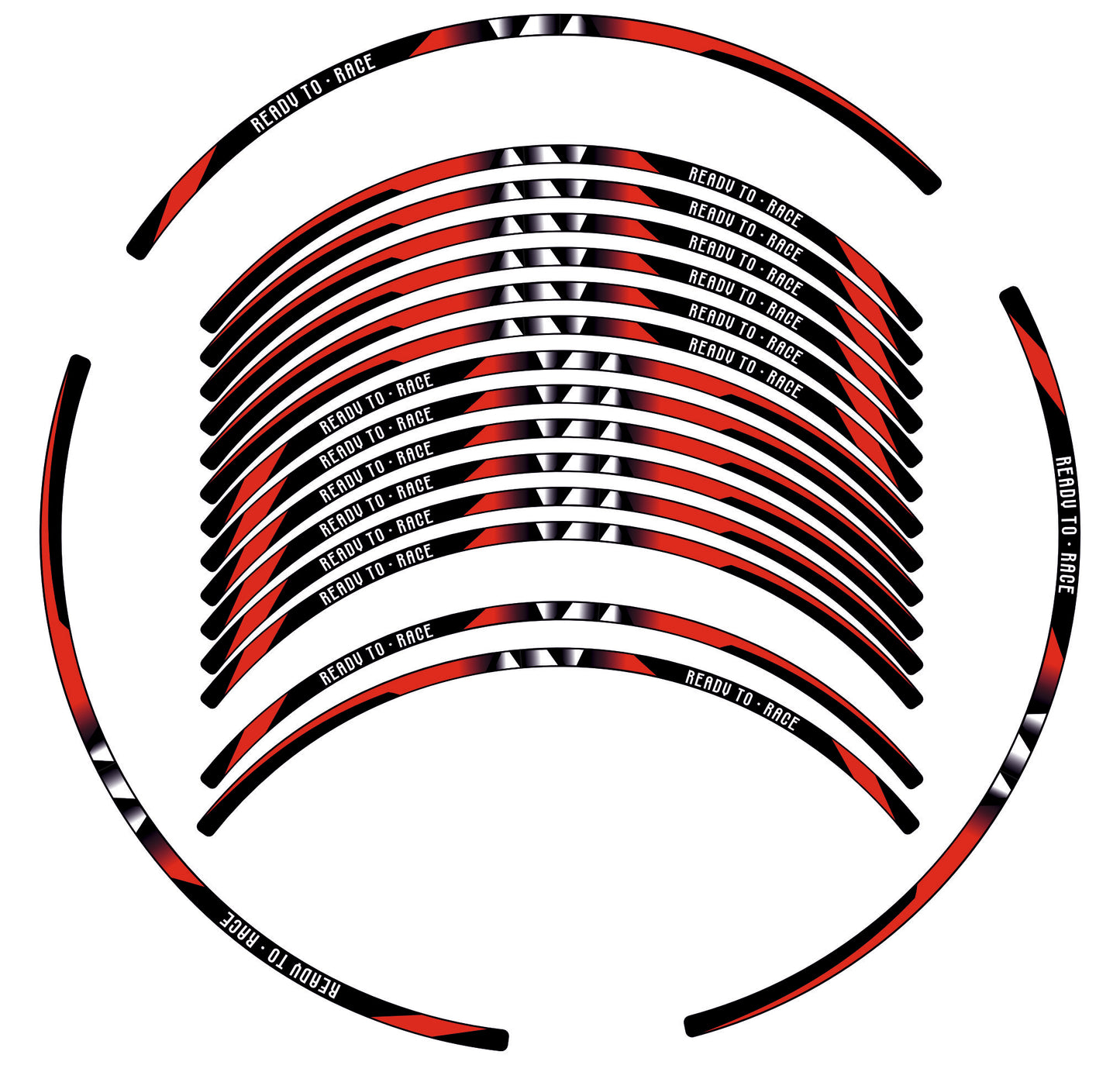 Kit Adesivi Cerchi Moto "Ready to Race" - Rosso & Nero - PVC Air Free Professionale D0162