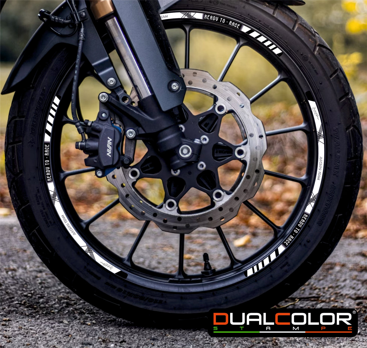 Kit Adesivi Cerchi Moto "RACING TEAM" - Stickers ruote 15-19 pollici - PVC Air Free Professionale D0163