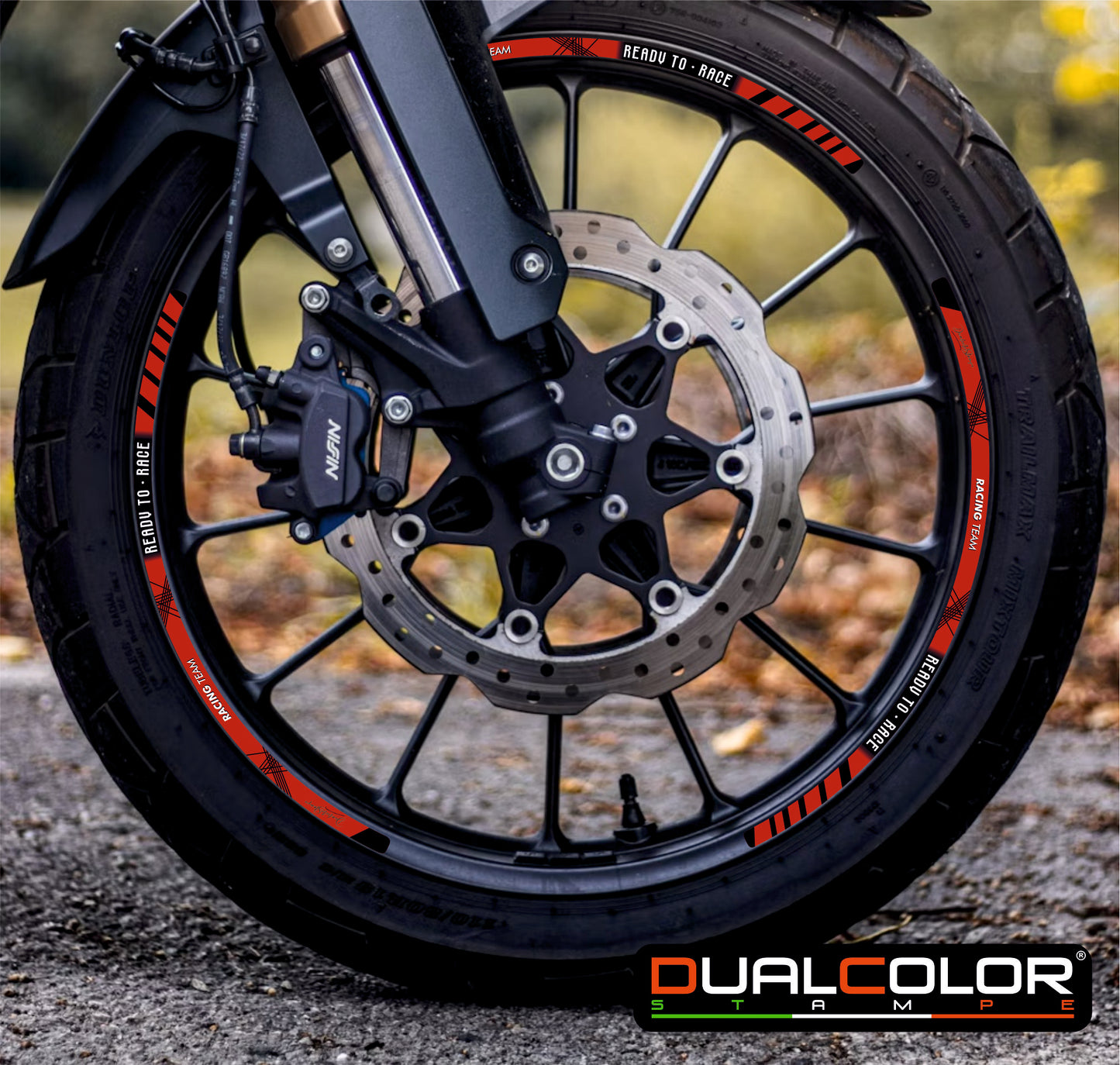 Kit Adesivi Cerchi Moto "RACING TEAM" - Stickers ruote 15-19 pollici - PVC Air Free Professionale D0163