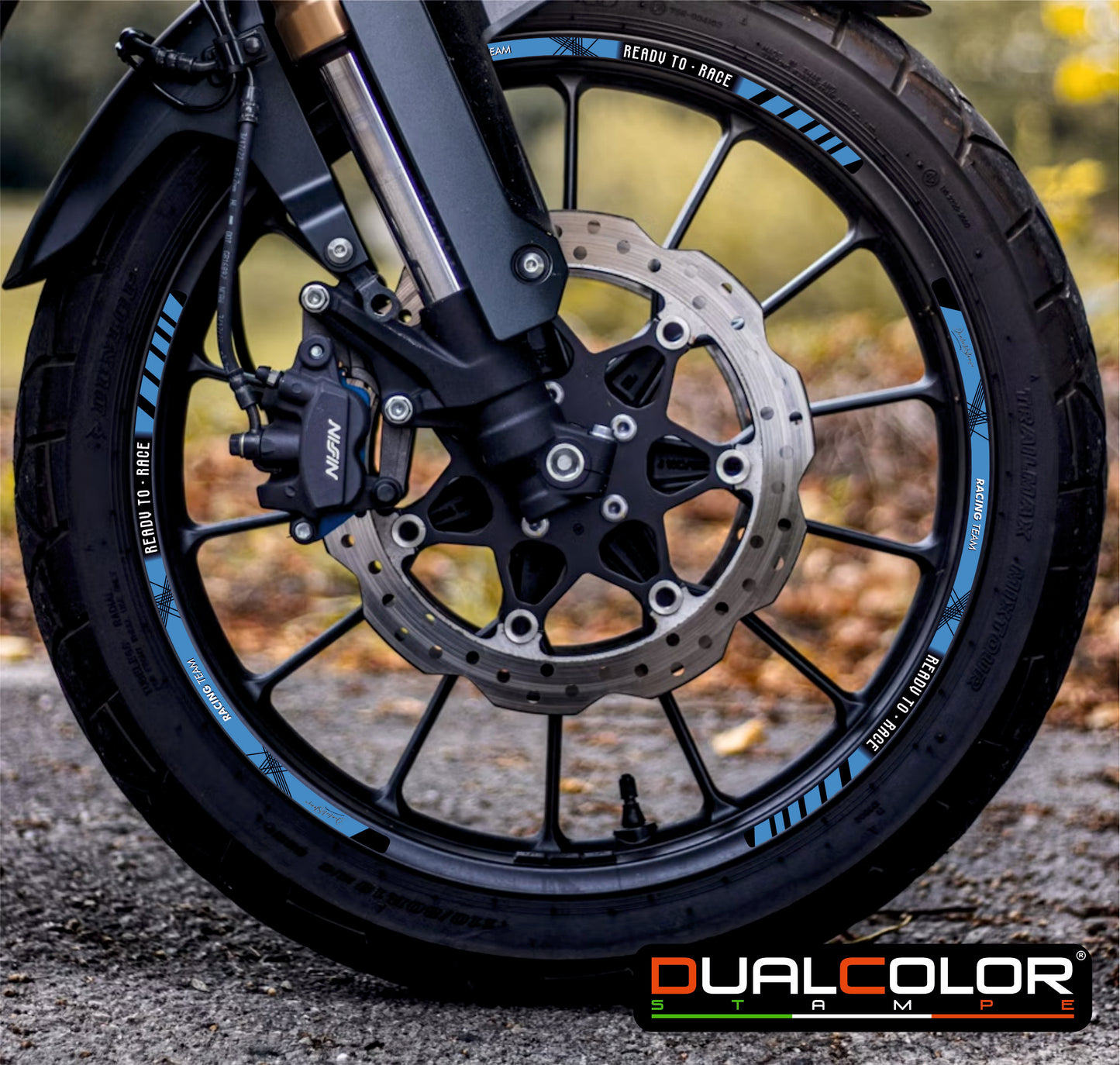 Kit Adesivi Cerchi Moto "RACING TEAM" - Stickers ruote 15-19 pollici - PVC Air Free Professionale D0163