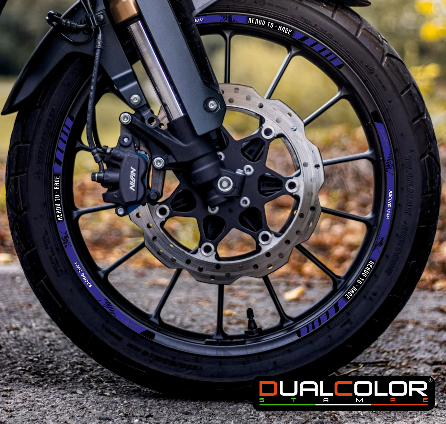 Kit Adesivi Cerchi Moto "RACING TEAM" - Stickers ruote 15-19 pollici - PVC Air Free Professionale D0163