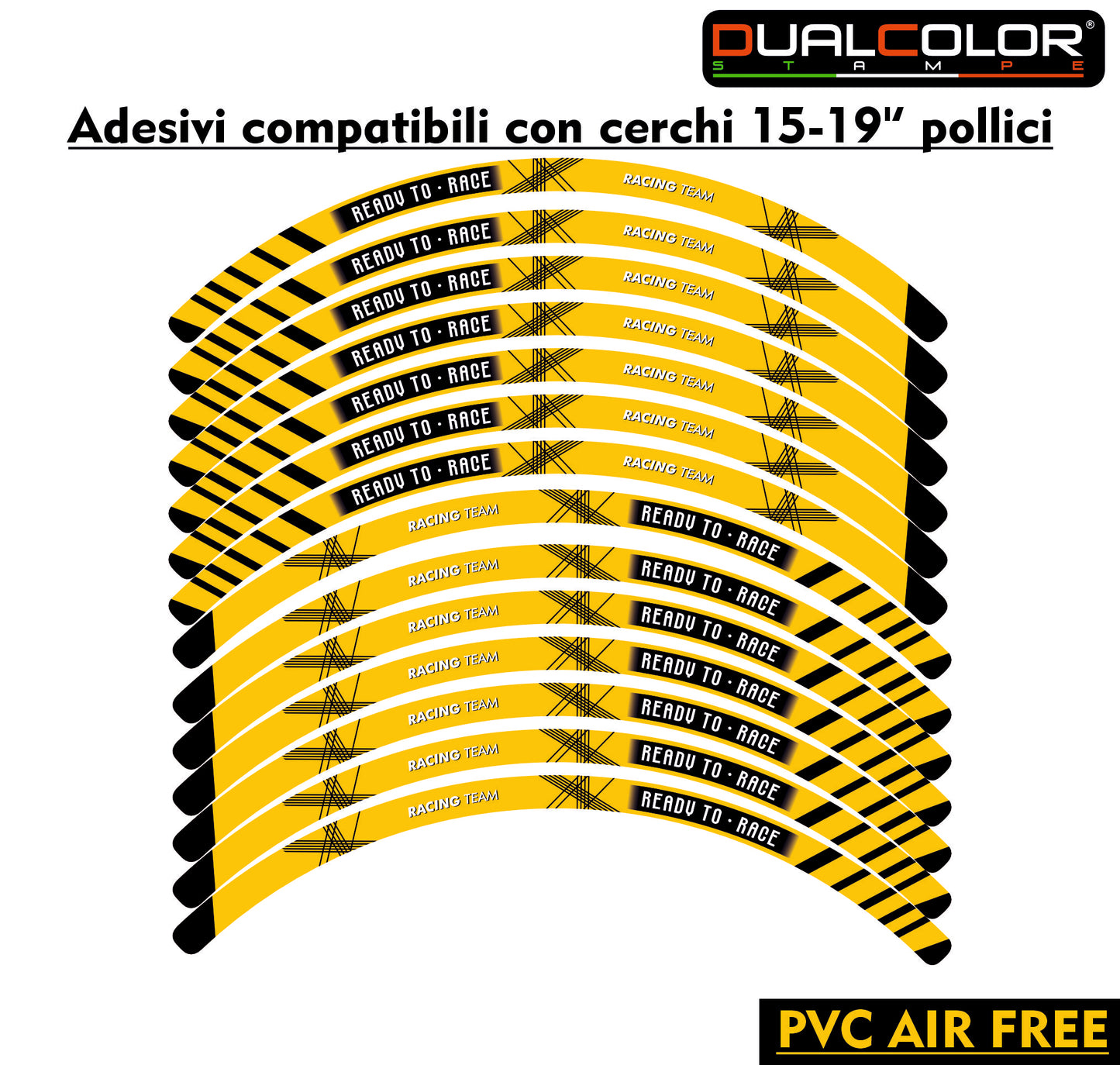 Kit Adesivi Cerchi Moto "RACING TEAM" - Stickers ruote 15-19 pollici - PVC Air Free Professionale D0163